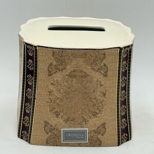 Croscill Home Townhouse Ceramic Tissue Box Cover Green Gold Scroll Bath Luxury
